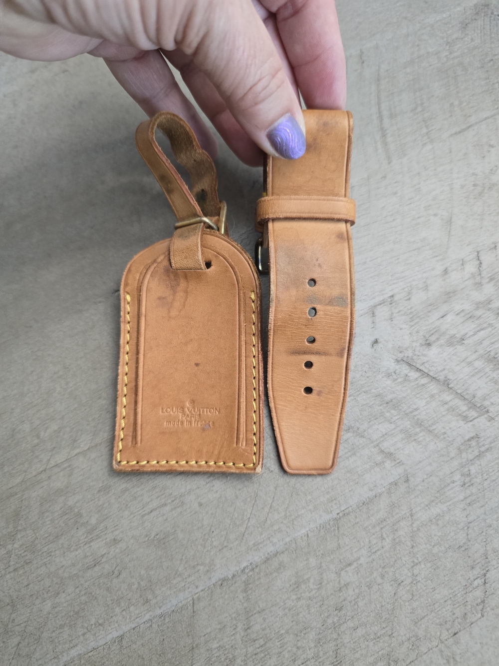 Louis Vuitton Light Tan Leather Luggage Tag & Poignet Set